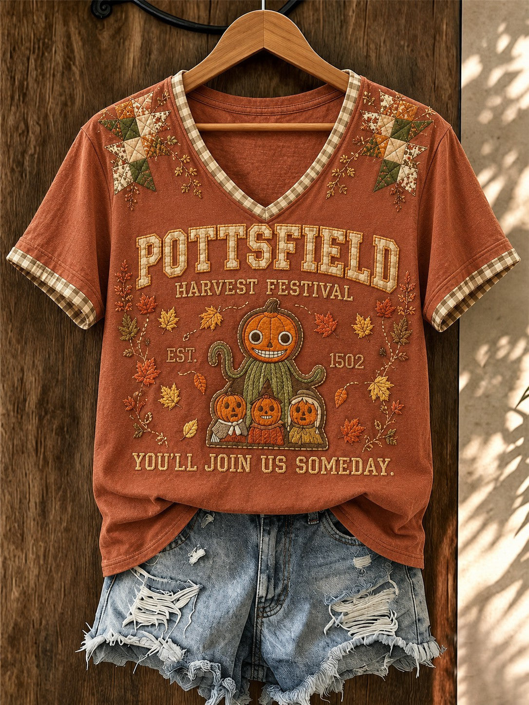 Potsfield Harvest Festival Est 1502 V-Neck Shirt You'll Join Us Someday Halloween Merch Gift