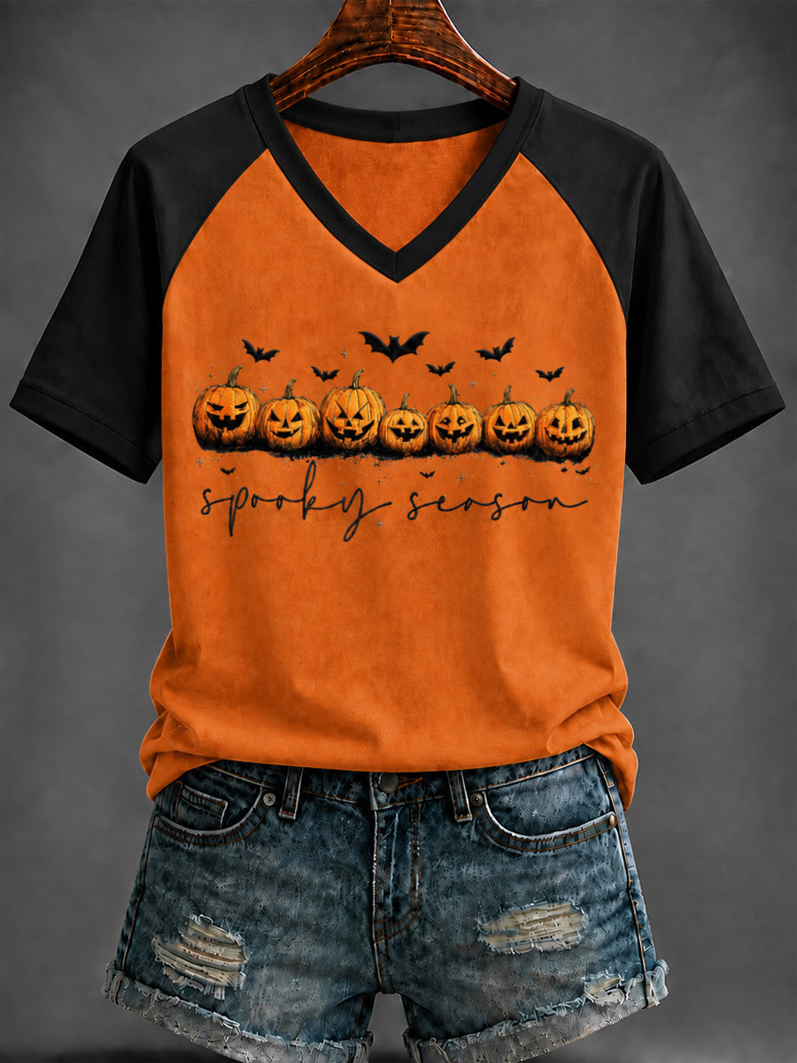 Spooky Season V-Neck Shirt Halloween Pumpkins Merch Good Gifts For Women