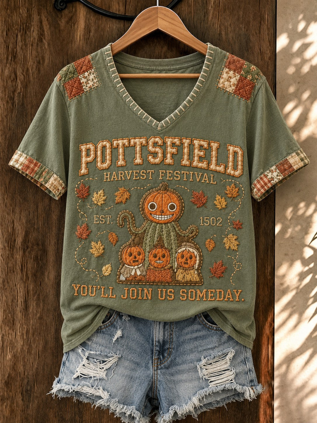 Potsfield Harvest Festival Est 1502 V-Neck Shirt Autumn Halloween Tee Best Halloween Apparel