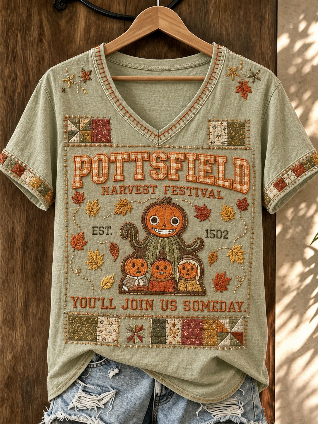 Pottsfield Harvest Festival Est 1502 V-Neck Shirt You'll Join Us Someday Tee Good Gifts For Wife