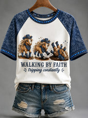 Walking By Faith Tripping Constantly T-Shirt Horse Cowboy Humor Clothes Gifts For Your Wife