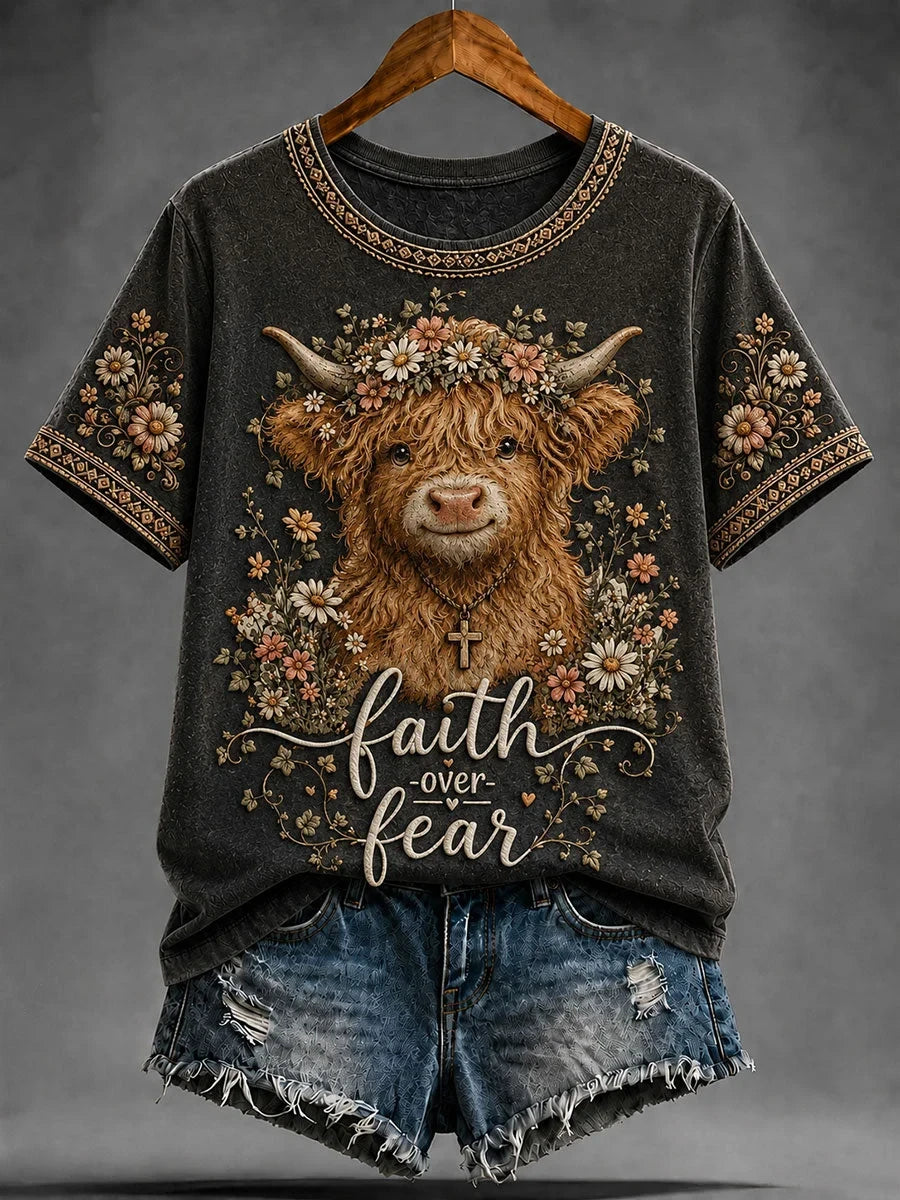 Faith Over Fear T-Shirt Christian Faith Cow Apparel USeful Gifts For Women