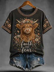 Faith Over Fear T-Shirt Christian Faith Cow Apparel USeful Gifts For Women