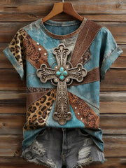 Western Boho Cross T-Shirt Christian Cross Clothing Gifts For Women