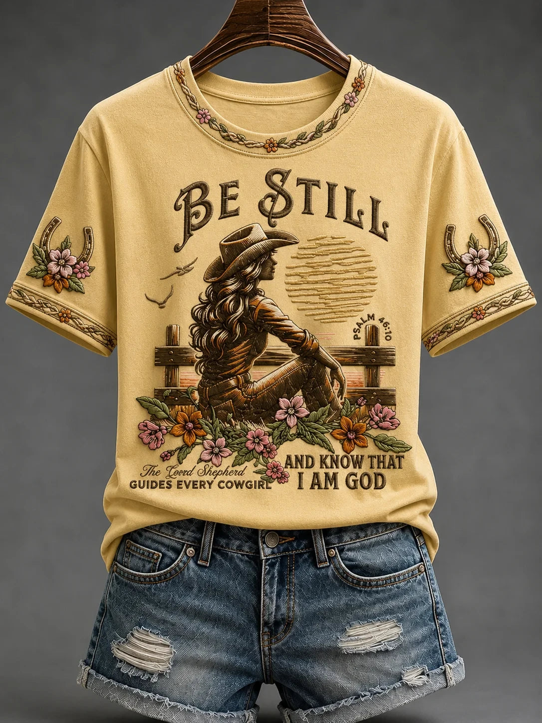 Be Still And Know That I Am God T-Shirt Christian Cowboy Faith Apparel Present For Women