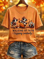 Walking By Faith Tripping Constantly T-Shirt Fall Cows Autumn Clothes Birthday Ideas For Wife