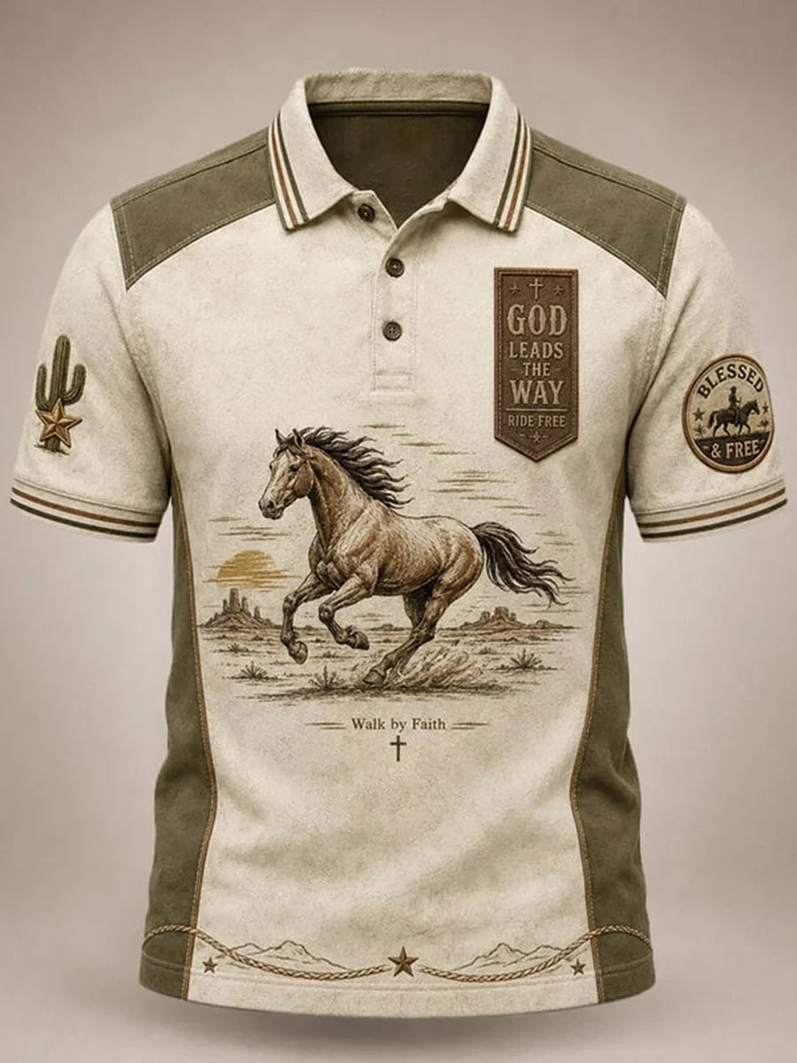 God Leads The Way Polo Shirt Walk By Faith Cowboy Clothes Meaningful Gifts
