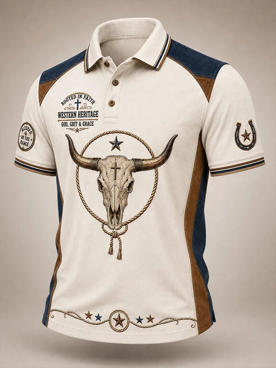 Western Heritage Polo Shirt Longhorn Skull Western Shirt Gifts For Teen Fans