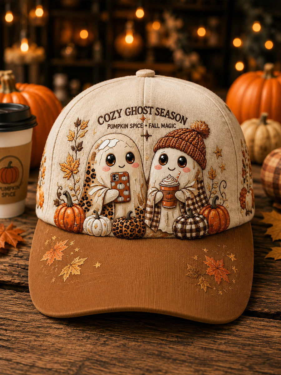Cozy Ghost Season Cap Autumn Halloween Apparel Gift For Halloween Lovers