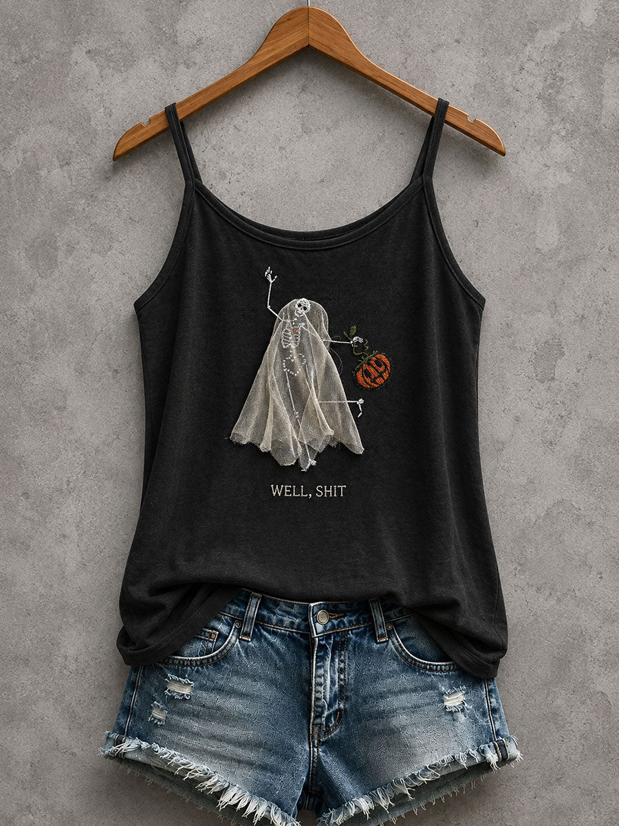 Skeleton Ghost Well Tank Top Funny Halloween Skeleton Merch Gift For Spooky Fans