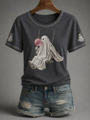 Cute Ghost Blowing Bubble Gum T-Shirt Ghost On A Swing Shirt Gifts For Her