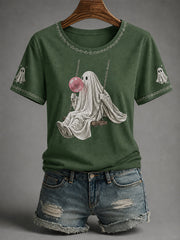 Cute Ghost Blowing Bubble Gum T-Shirt Ghost On A Swing Shirt Gifts For Her