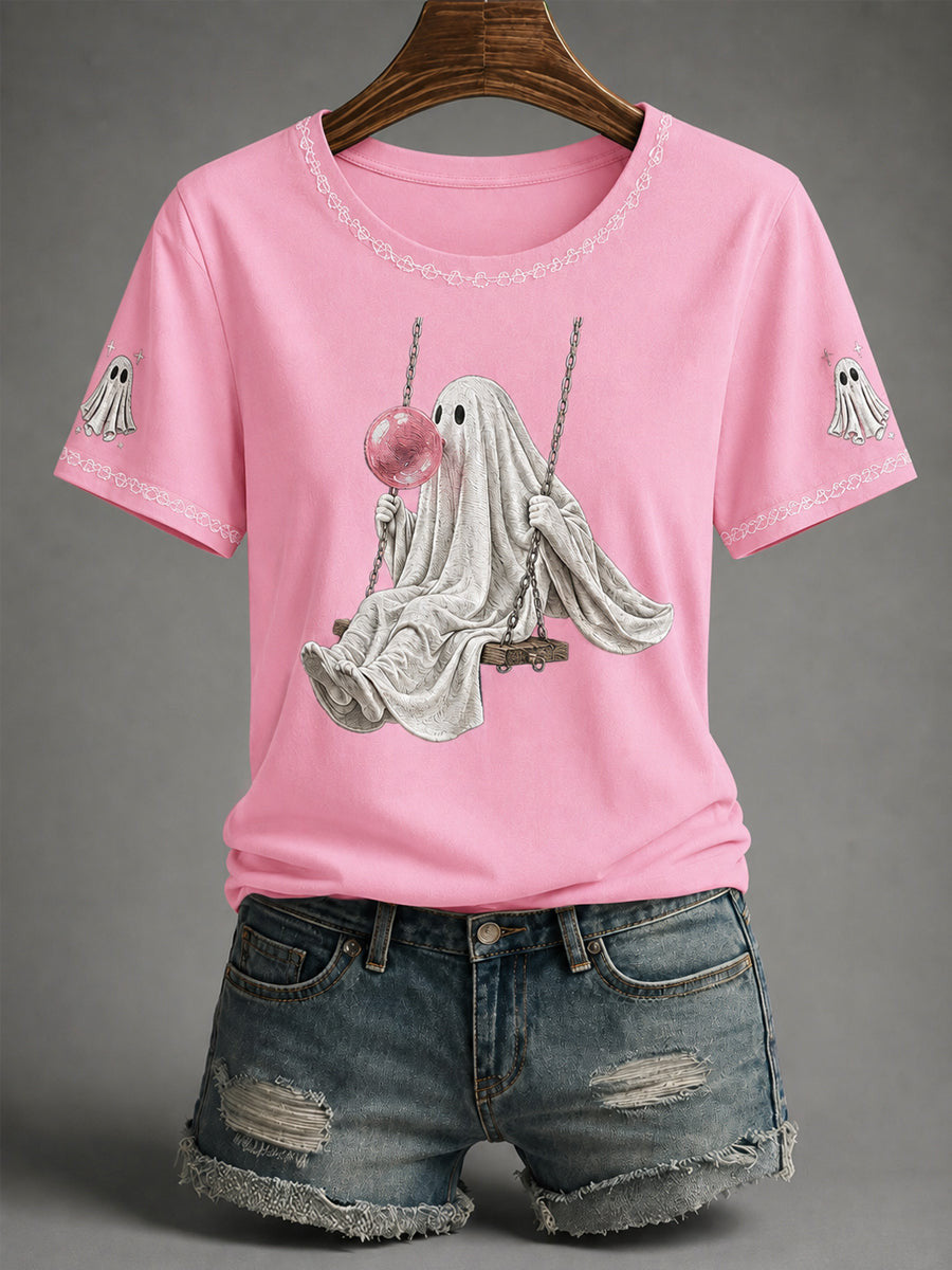 Cute Ghost Blowing Bubble Gum T-Shirt Ghost On A Swing Shirt Gifts For Her