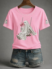Cute Ghost Blowing Bubble Gum T-Shirt Ghost On A Swing Shirt Gifts For Her