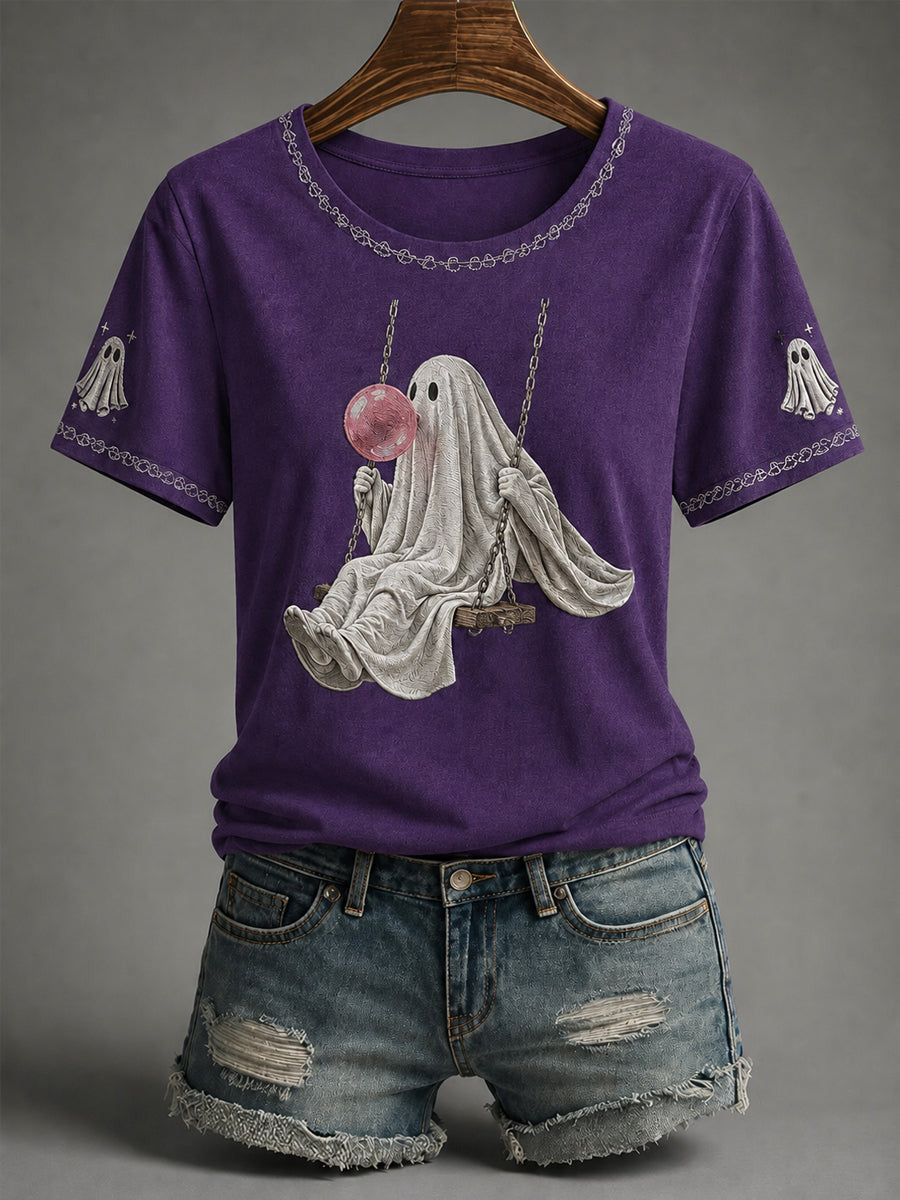 Cute Ghost Blowing Bubble Gum T-Shirt Ghost On A Swing Shirt Gifts For Her