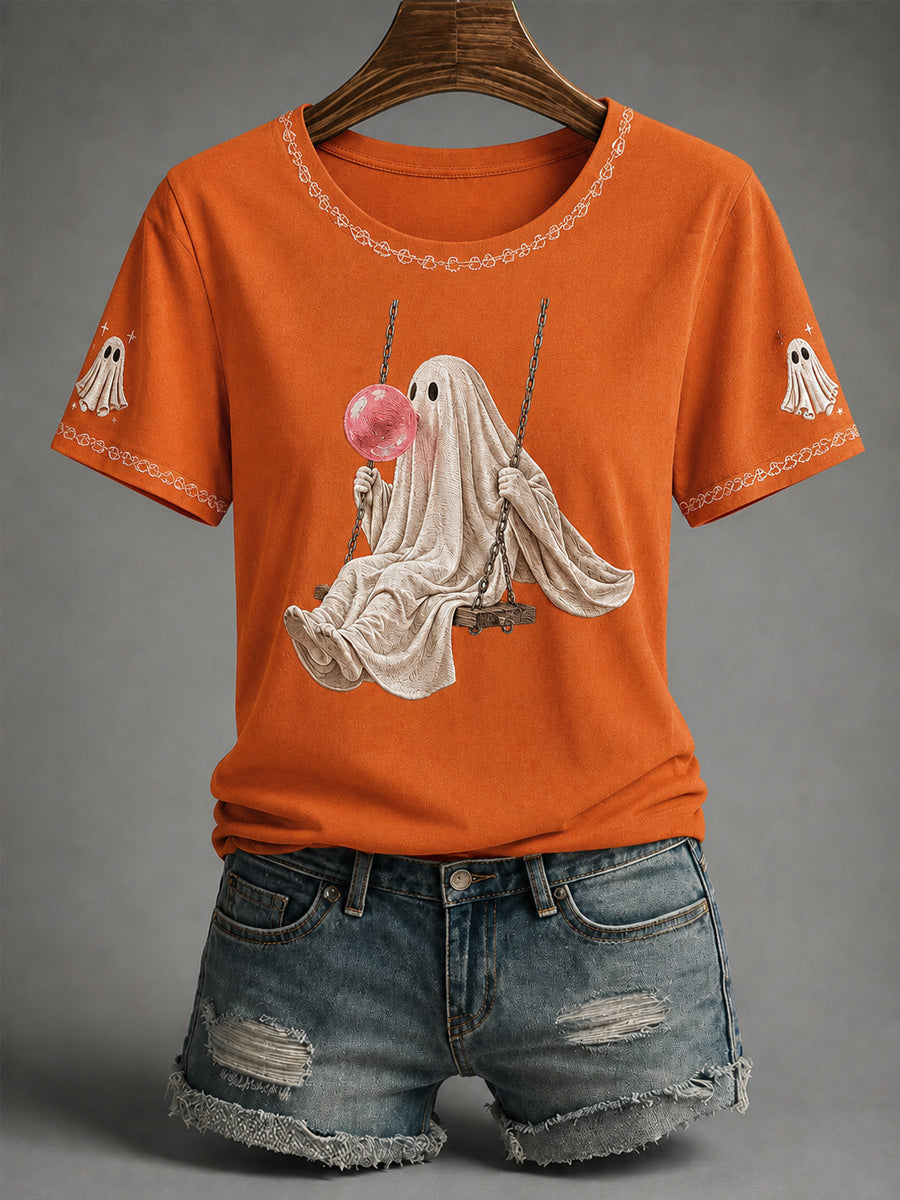 Cute Ghost Blowing Bubble Gum T-Shirt Ghost On A Swing Shirt Gifts For Her