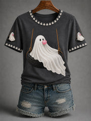 Cute Ghost On Tire Swing T-Shirt Ghost Bubble Gum Merch New Season Ideas
