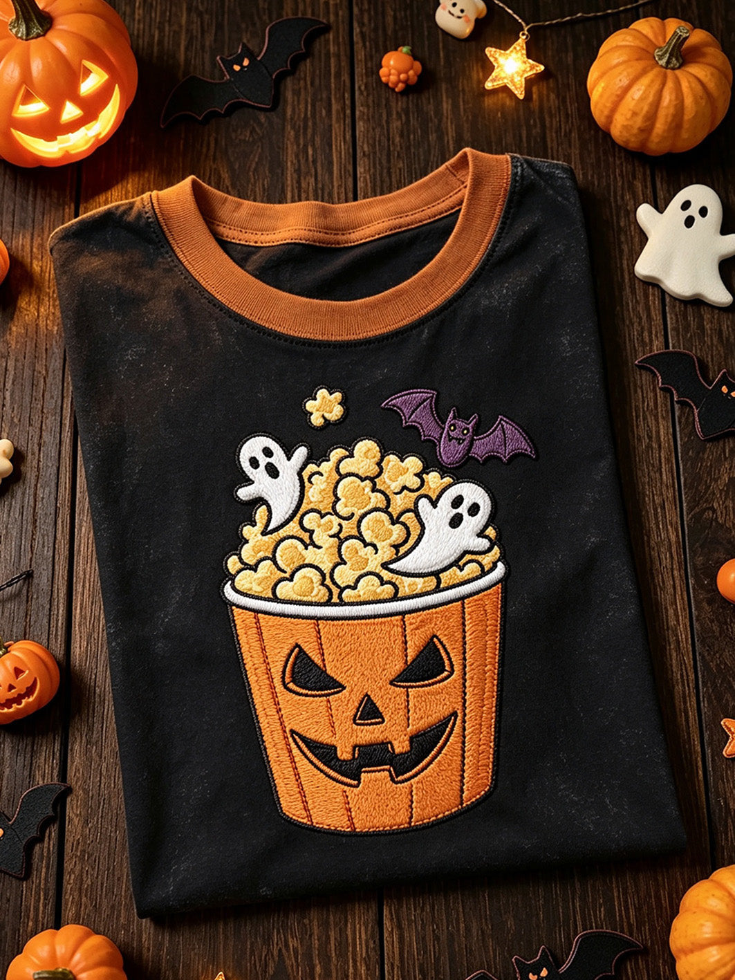Cute Ghosts Inside Popcorn T-Shirt Halloween Merch Gift For Spooky Fans