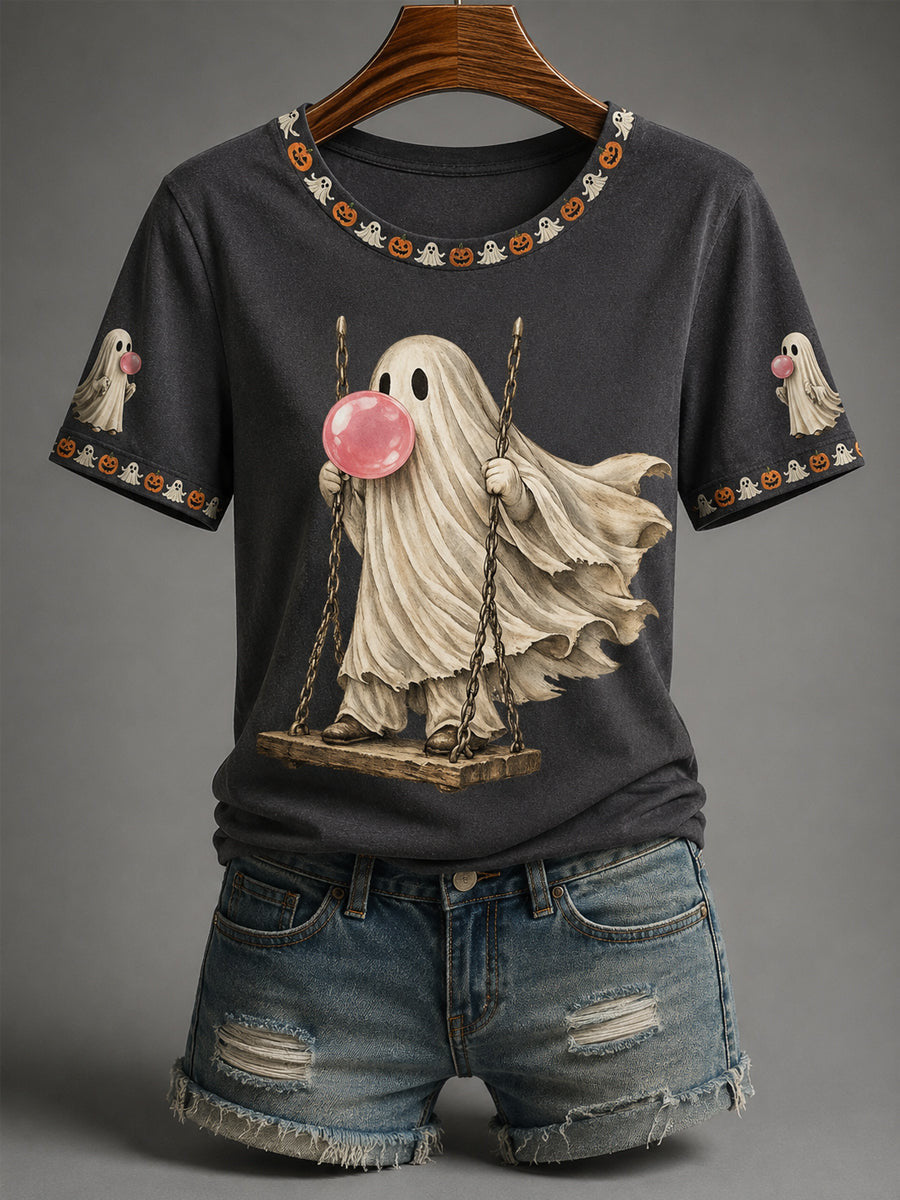 Ghost Blowing Bubble Gum T-Shirt Halloween Ghost Merch Cute Halloween Apparel