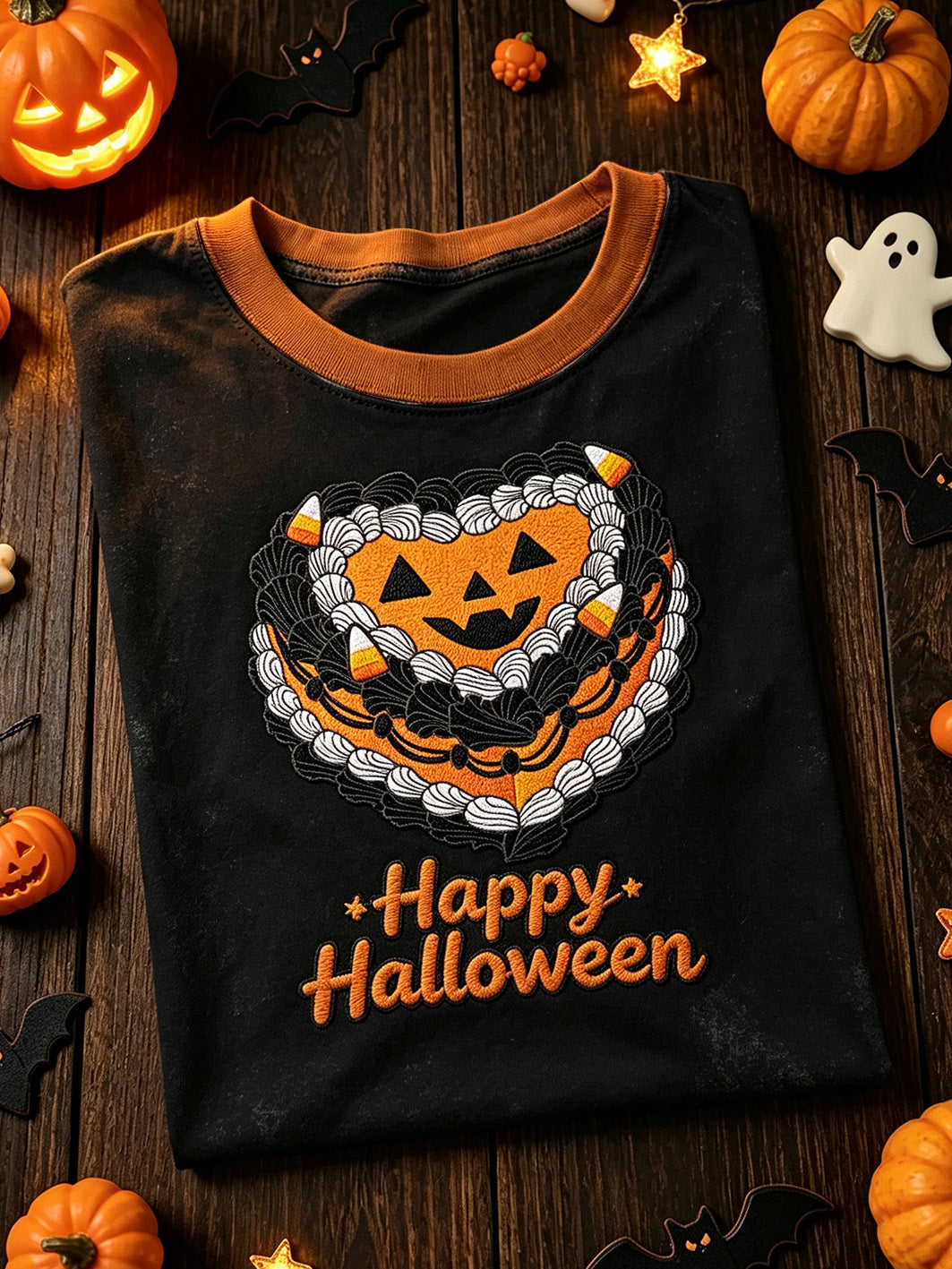 Happy Halloween Autumn Pumpkin Sleeve T-Shirt Halloween Lover Merch Gift