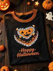Happy Halloween Autumn Pumpkin Sleeve T-Shirt Halloween Lover Merch Gift