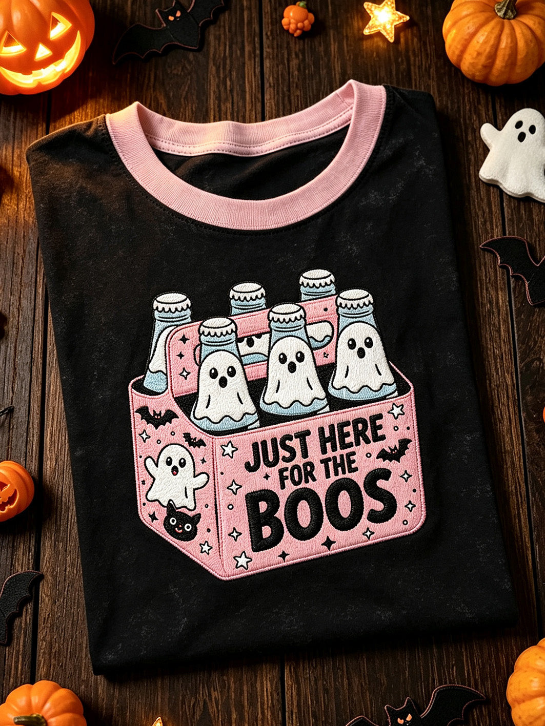 Just Here For The Boos T-Shirt Halloween Spooky Merch Cute Halloween Apparel