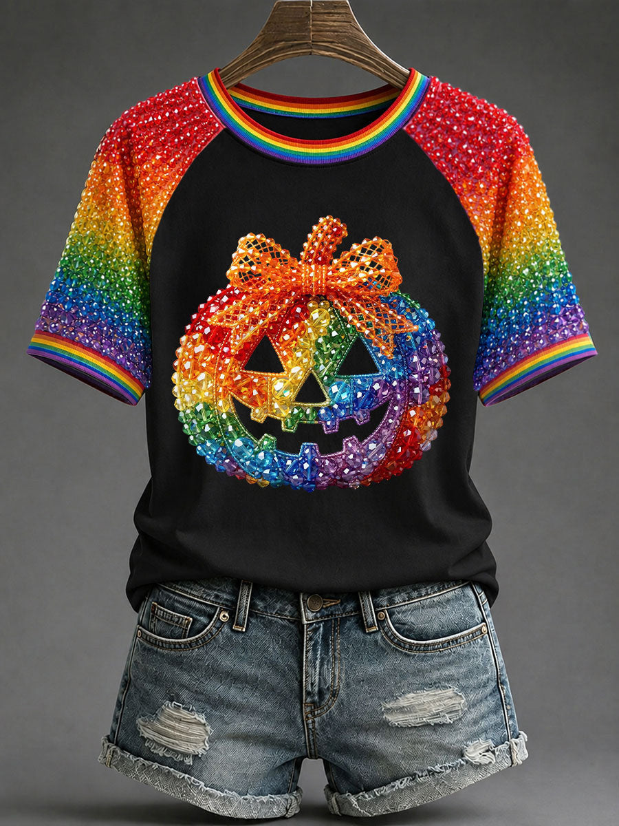 Rainbow Pumpkin With Bow T-Shirt Halloween Rainbow Shirt Halloween Gifts For Girlfriend