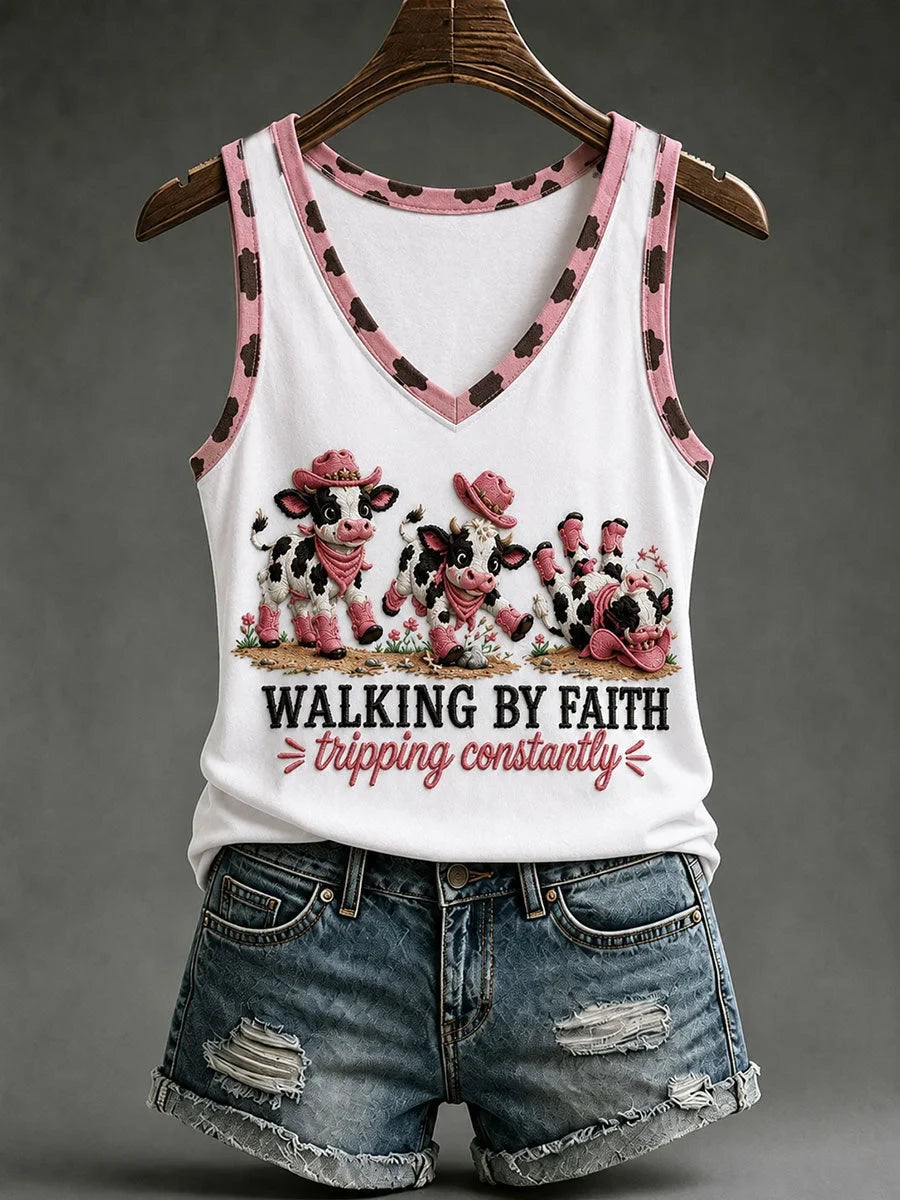Walking By Faith Tripping Constantly Tank Top Cute Cow Merch Gift Ideas
