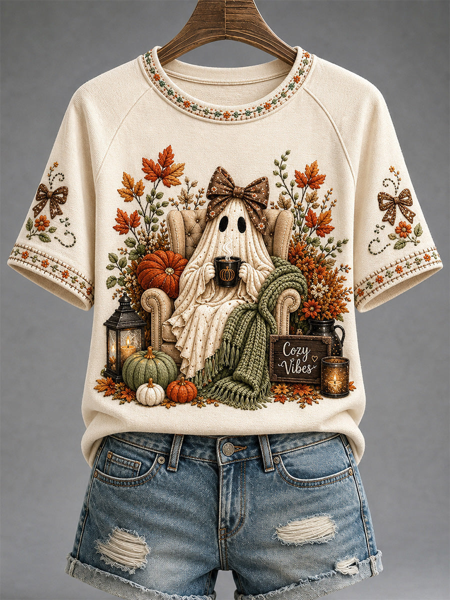 Cozy Vibes T-Shirt Autumn Halloween Shirt Gift For Halloween Enthusiasts
