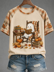 Cute Ghost Reading Book T-Shirt Autumn Halloween Shirt Gifts For My Wife