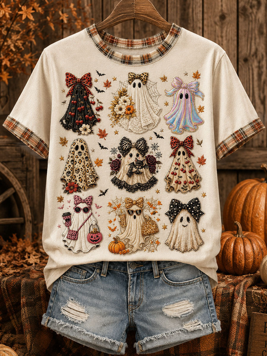Cute Ghosts With Bows T-Shirt Halloween Ghosts Merch Apparel For Halloween Lover