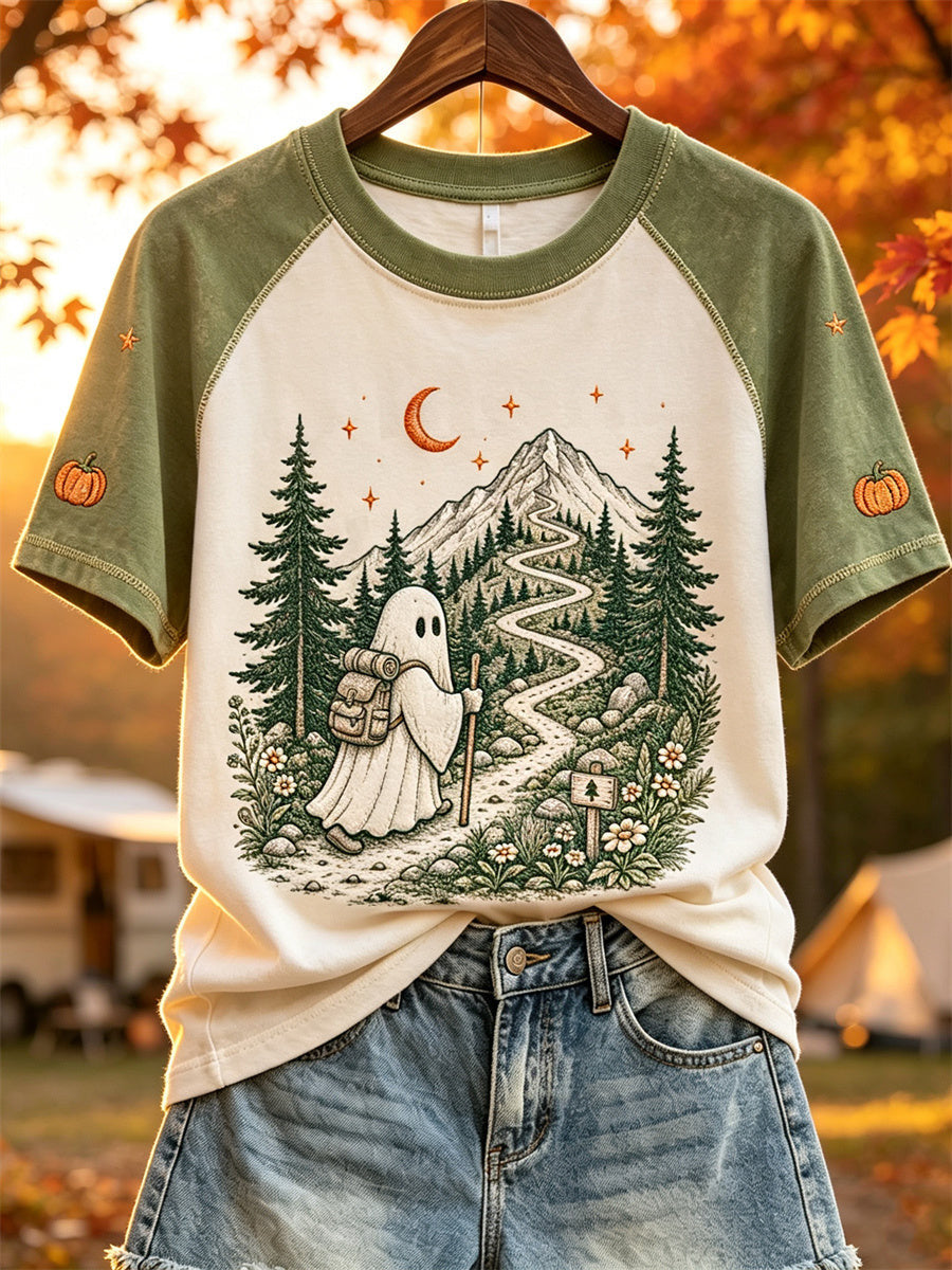 Ghost Hiking Mountain Path T-Shirt Autumn Halloween Shirt Cute Halloween Gifts