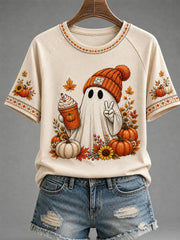 Ghost With Pumpkin Spice Latte T-Shirt Autumn Halloween Shirt Halloween Apparel