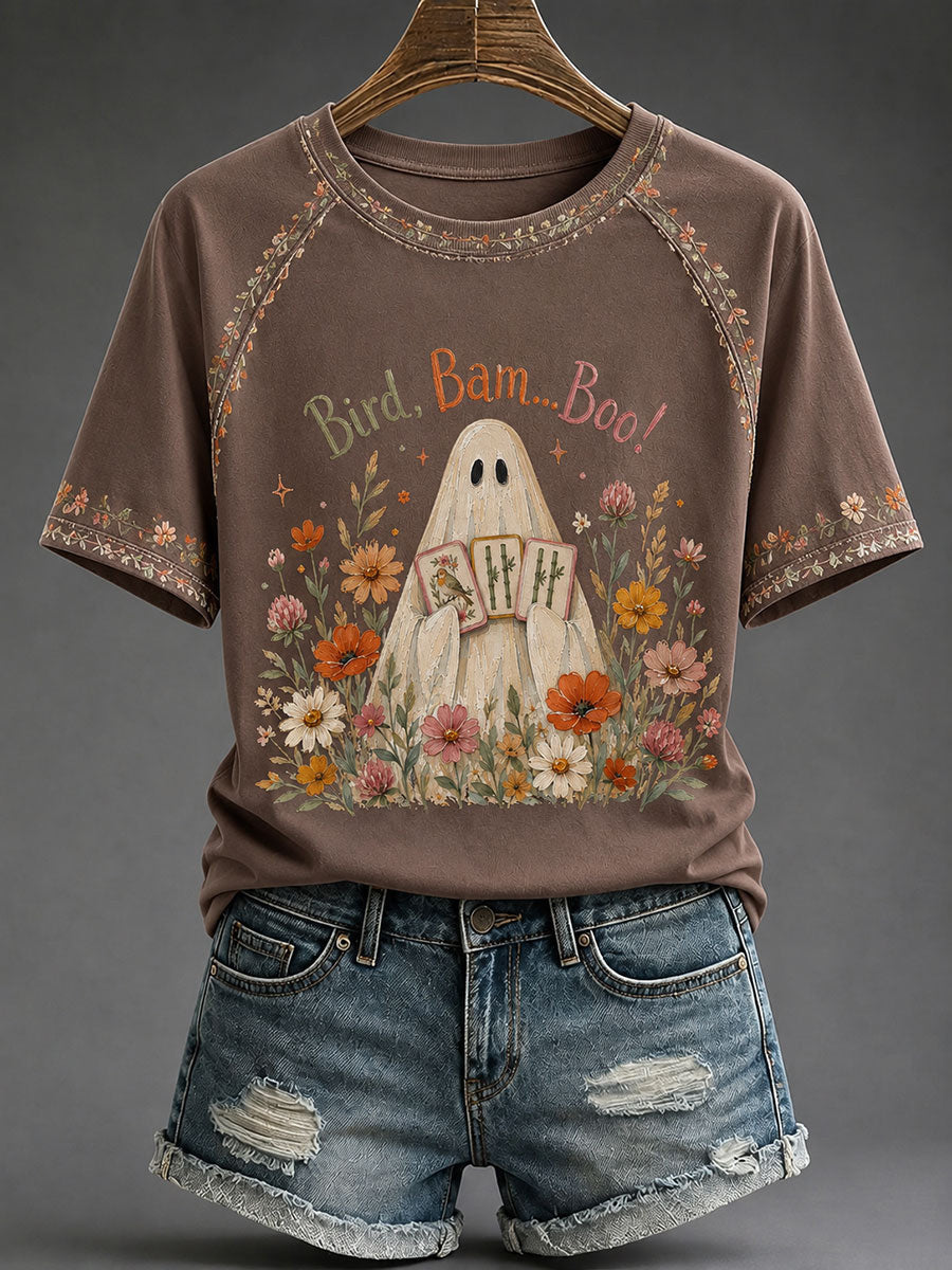 Bird Bam Boo T-Shirt Halloween Ghost Tee Birthday Present For Women