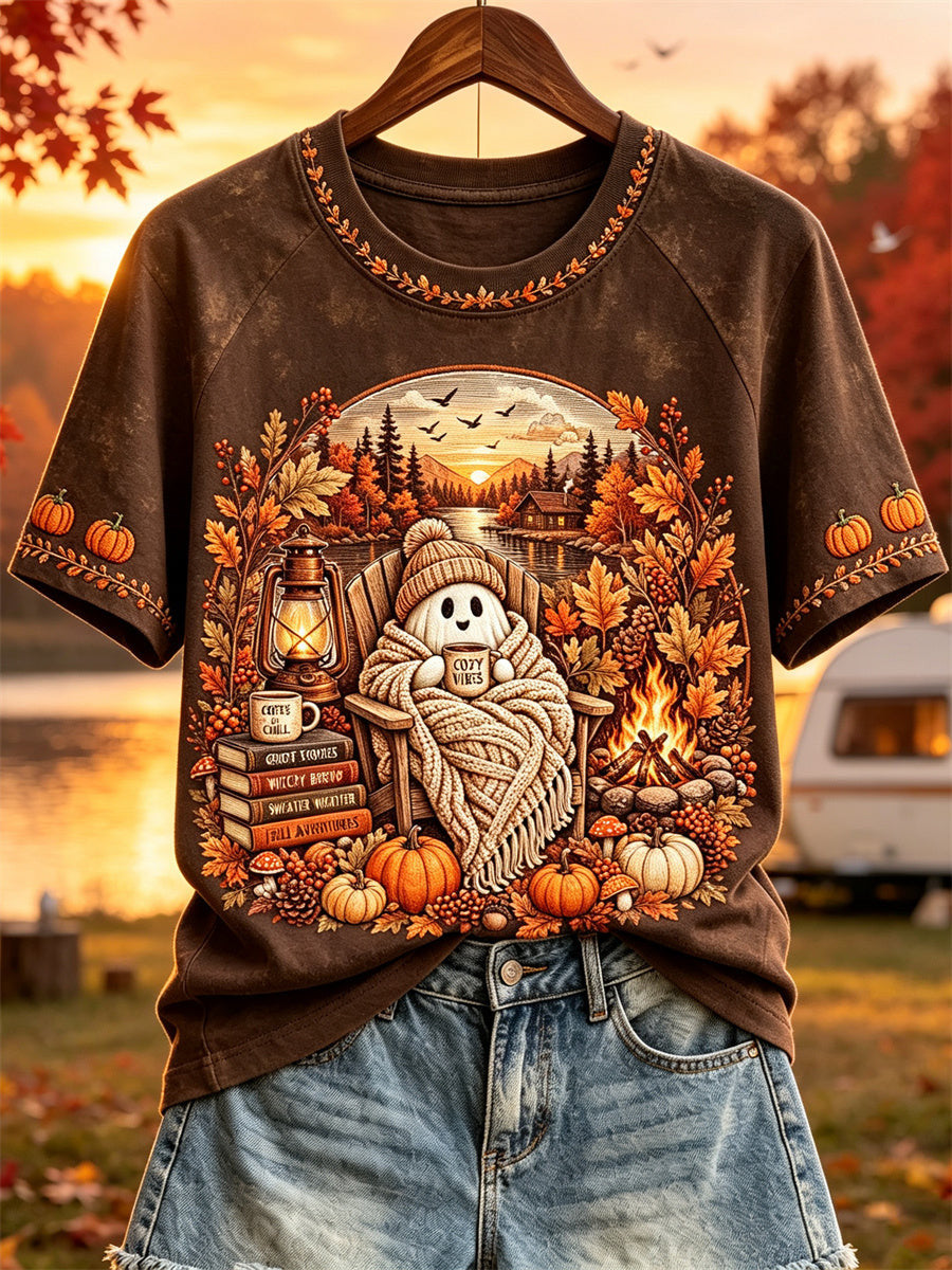 Cozy Ghost Season Cozy Vibes T-Shirt Autumn Halloween Merch Best Gifts For Wife