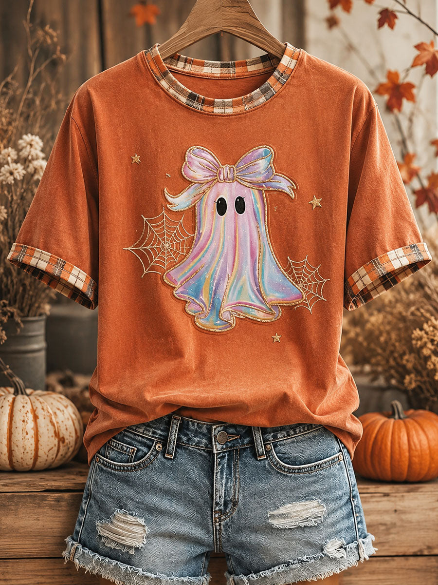 Cute Ghost With Bow T-Shirt Halloween Ghost Tee Gifts For Halloween Lovers