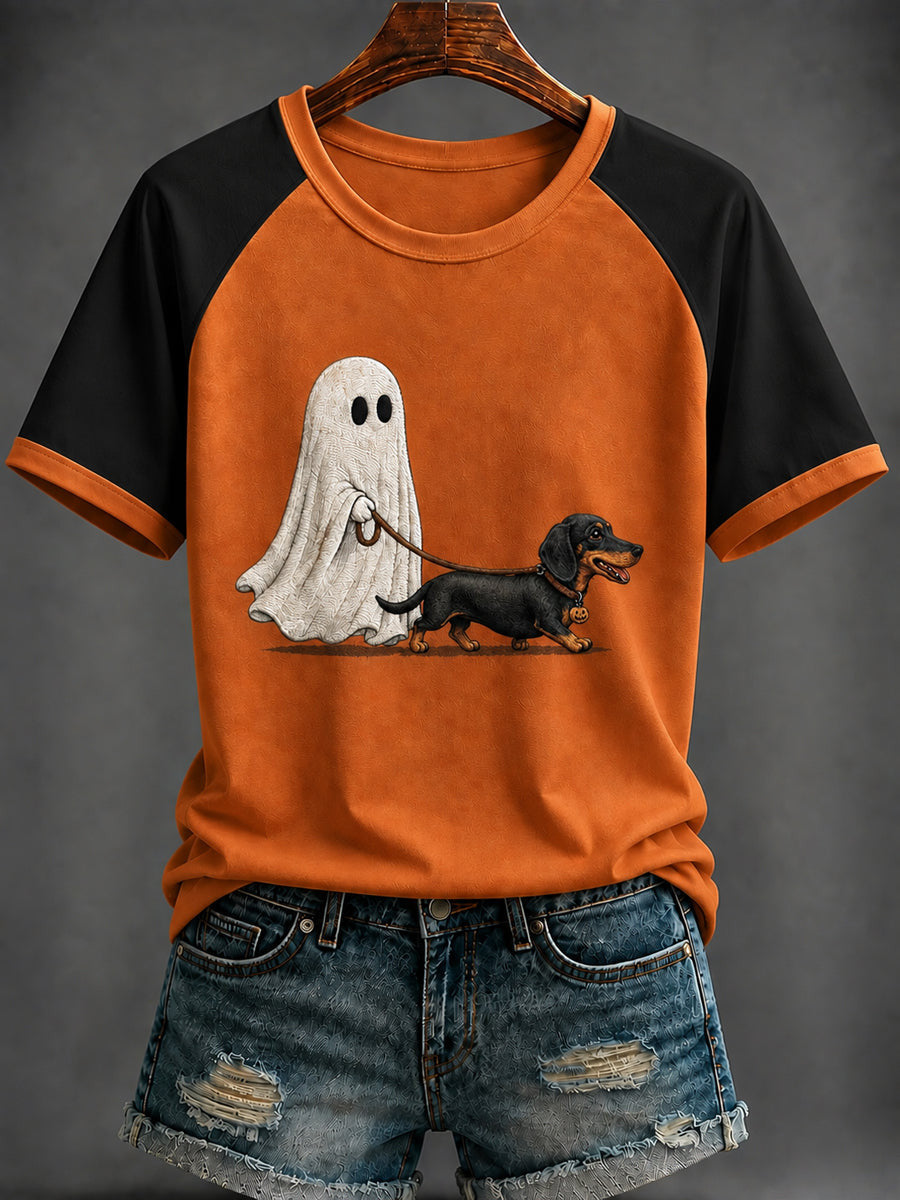 Ghost Walking A Dachshund T-Shirt Halloween Spooky Tee Halloween Outfits