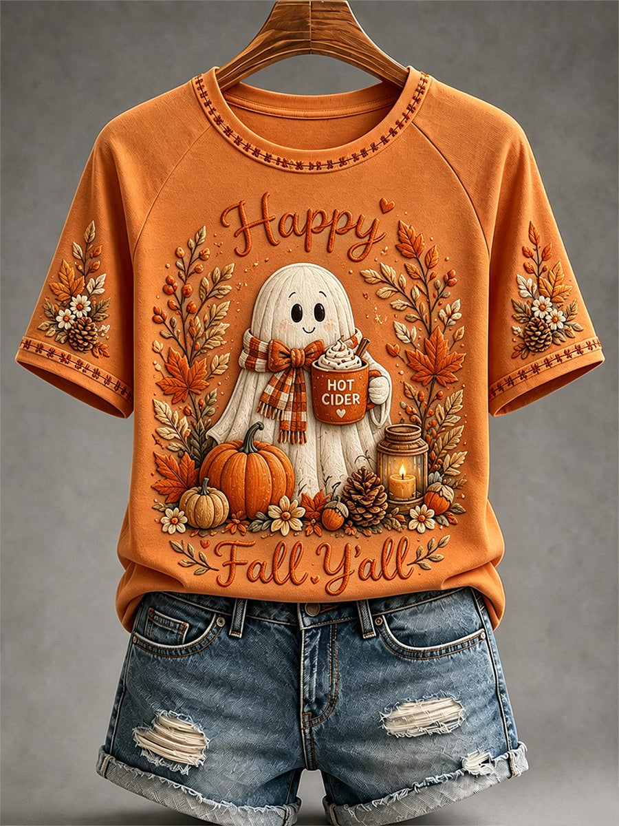 Happy Fall Y'all T-Shirt Autumn Halloween Merch Halloween Gifts For Wife