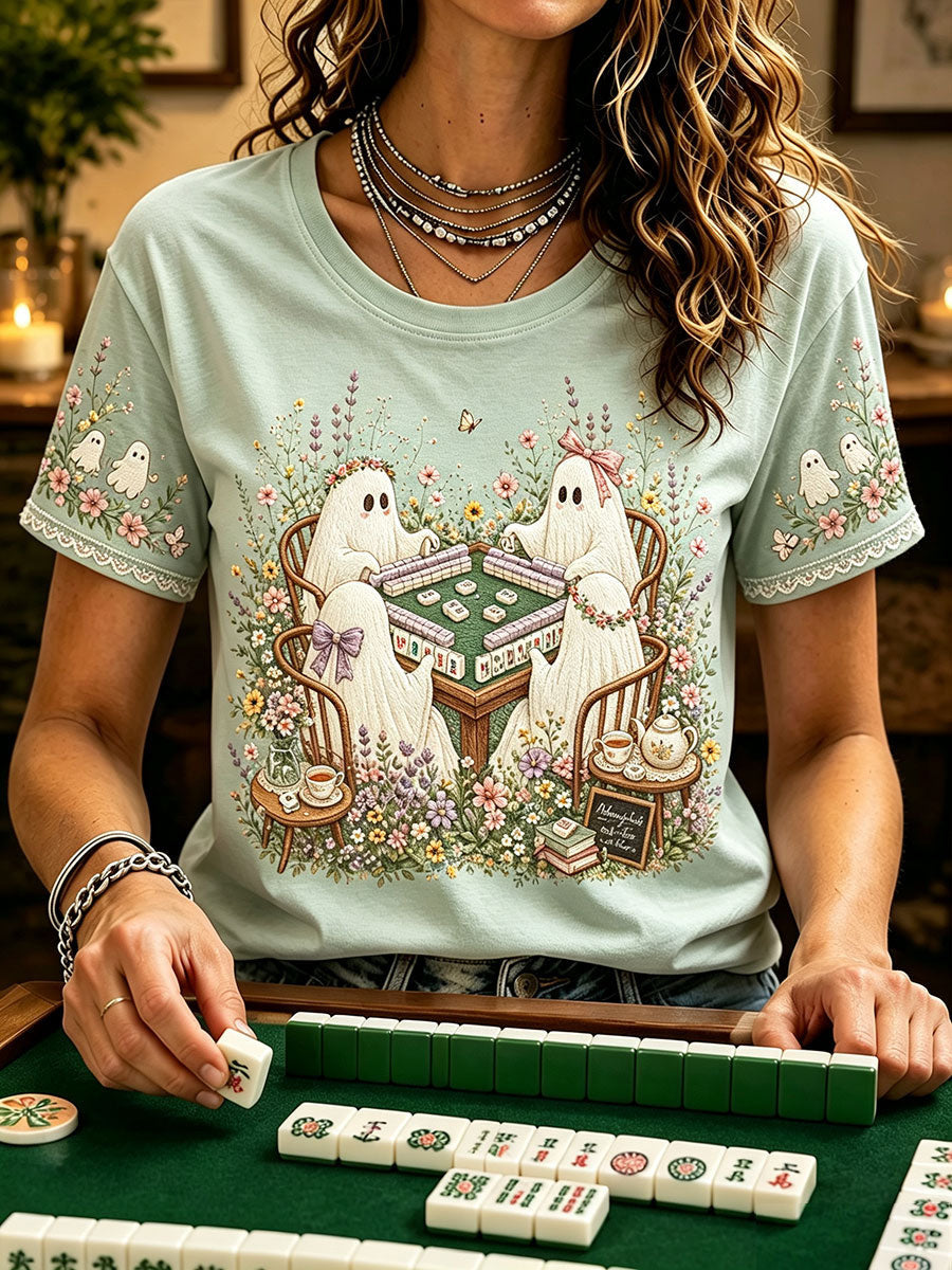 Ghosts Playing Mahjong T-Shirt Ghost Halloween Merch Presents For Women