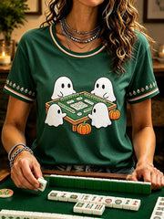 Ghosts Playing Mahjong T-Shirt Halloween Spooky Merch Halloween Gifts For Teens