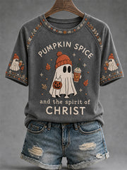 Pumpkin Spice And The Spirit Of Christ T-Shirt Autumn Halloween Merch Cozy Halloween Gift Ideas