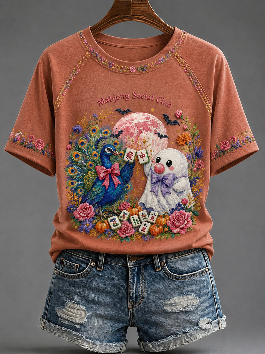 Mahjong Social Club T-Shirt Halloween Peacock Shirt Halloween Clothing Gifts
