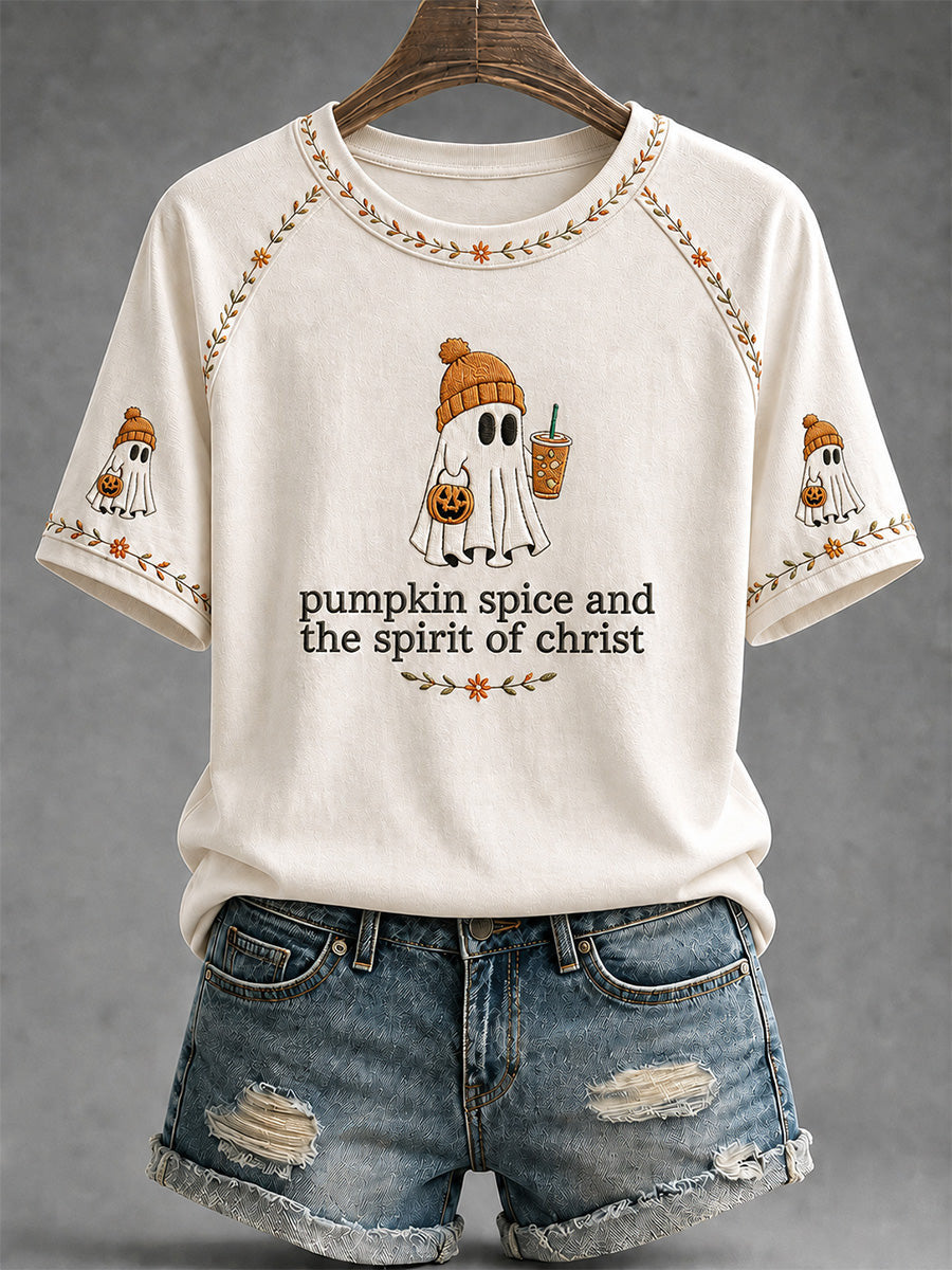 Pumpkin Spice And The Spirit Of Christ T-Shirt Halloween Ghost Shirt Women Halloween