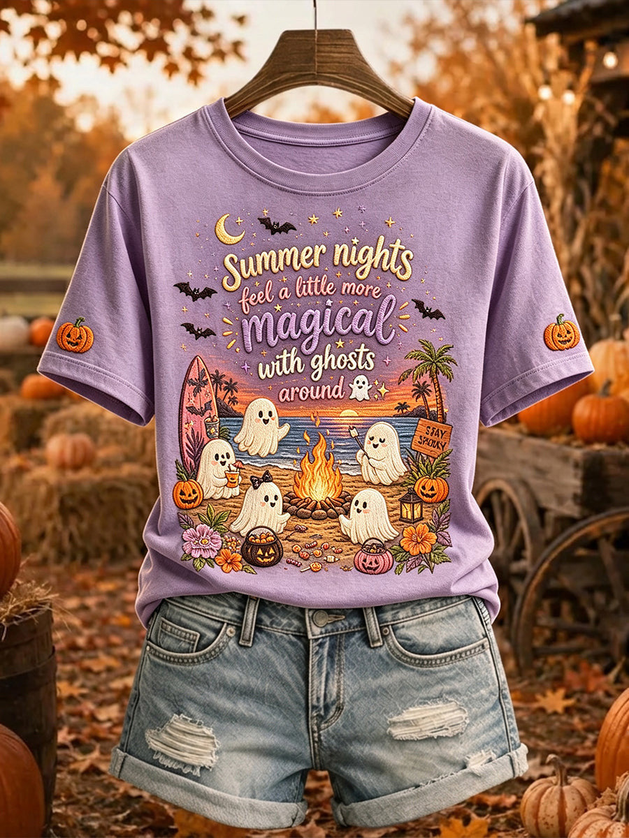 Summer Nights Feel A Little More Magical T-Shirt Halloween Ghosts Tee Best Gifts For Women