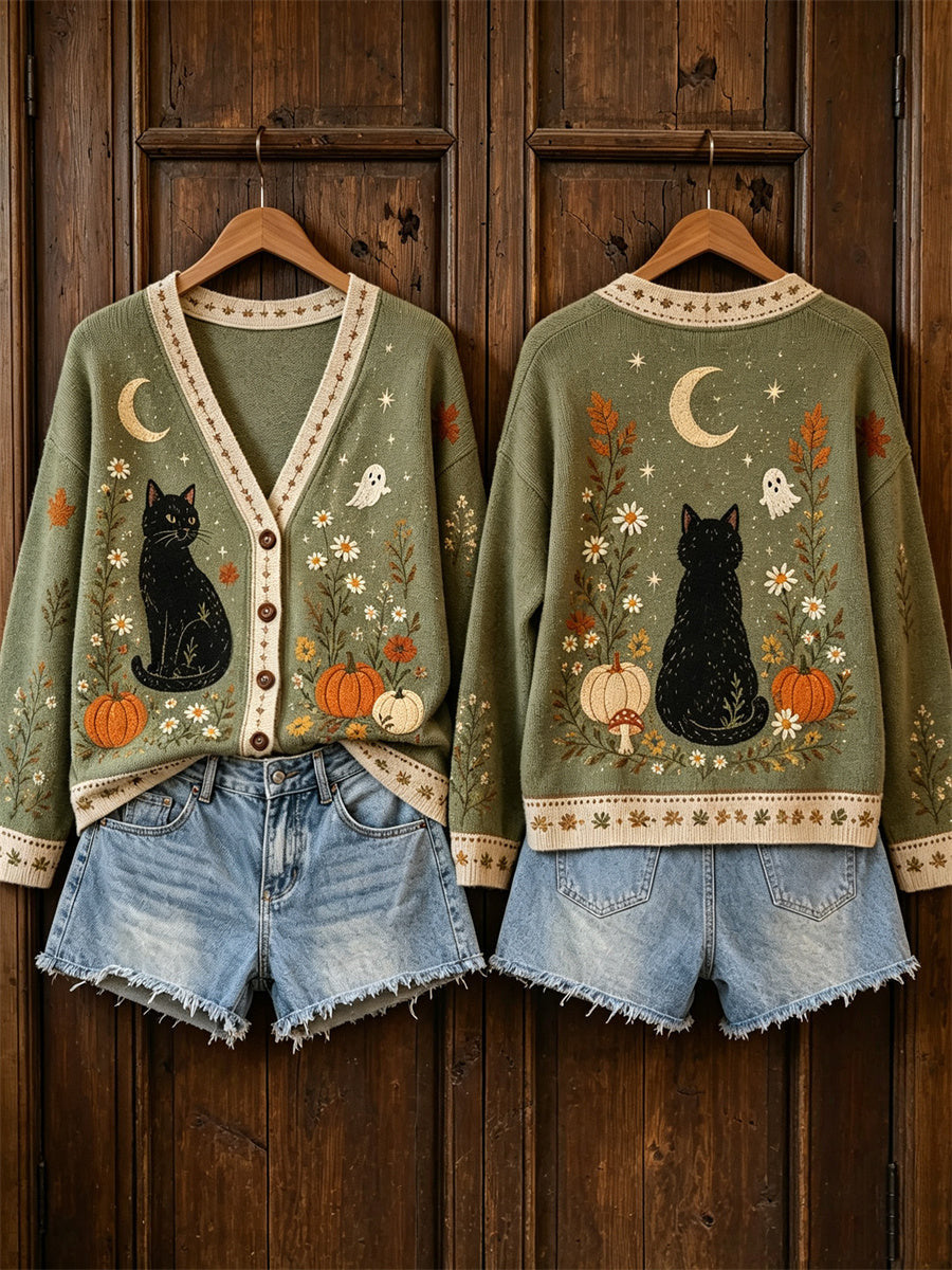 Witch Starry Night Cardigan Ugly Sweater Halloween Merch Gift For Witchy Fans