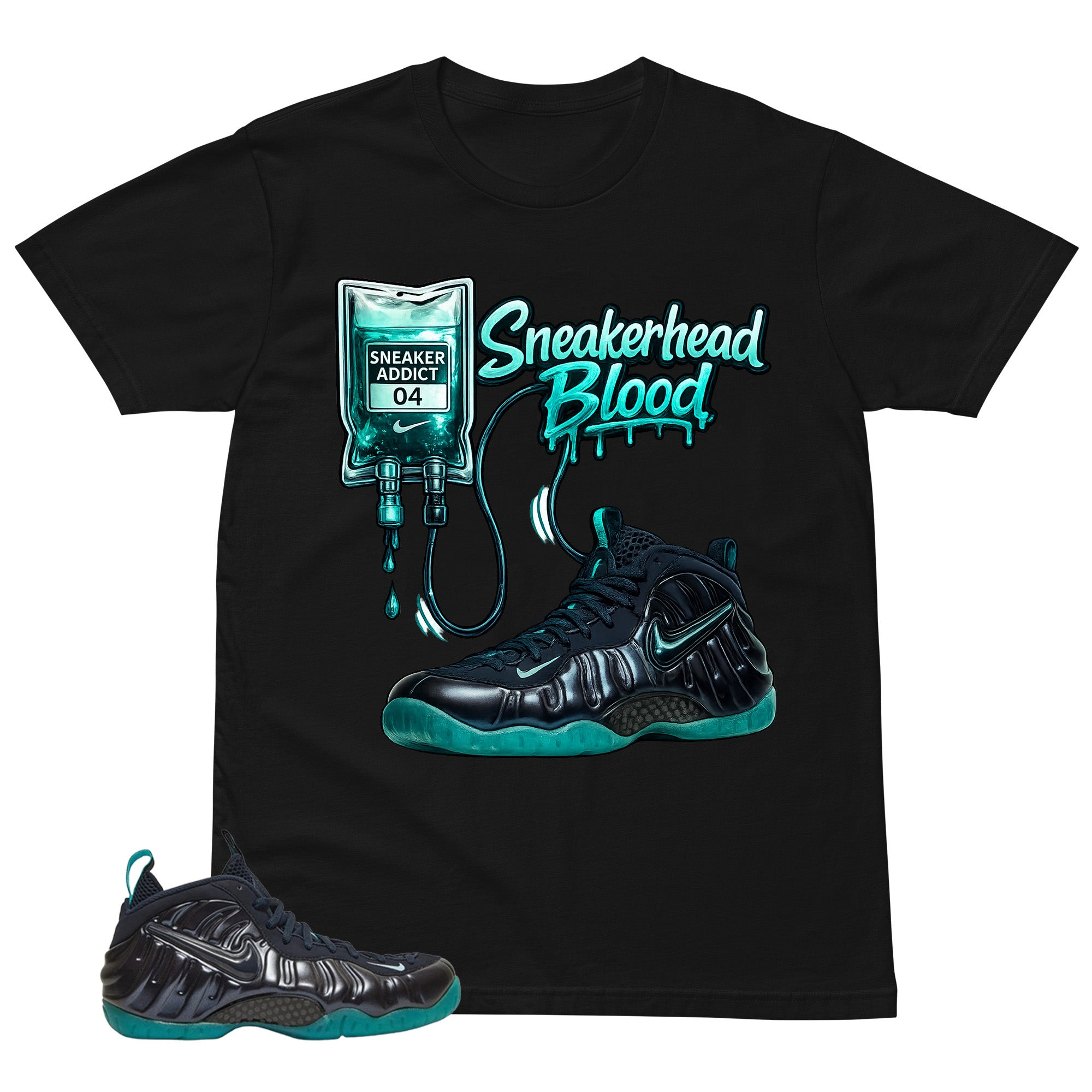 Sneakerhead Blood Shirt to Matching Foams Pro Aqua