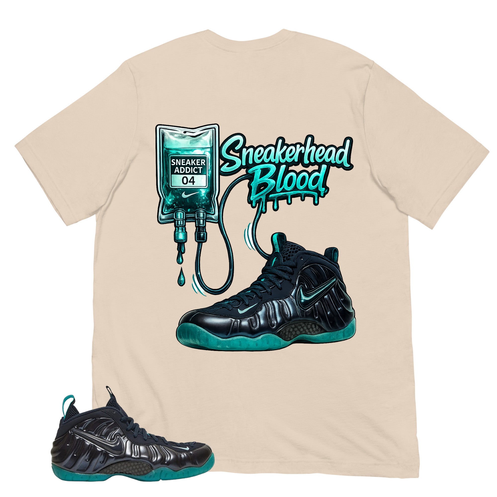 Sneakerhead Blood Shirt to Matching Foams Pro Aqua