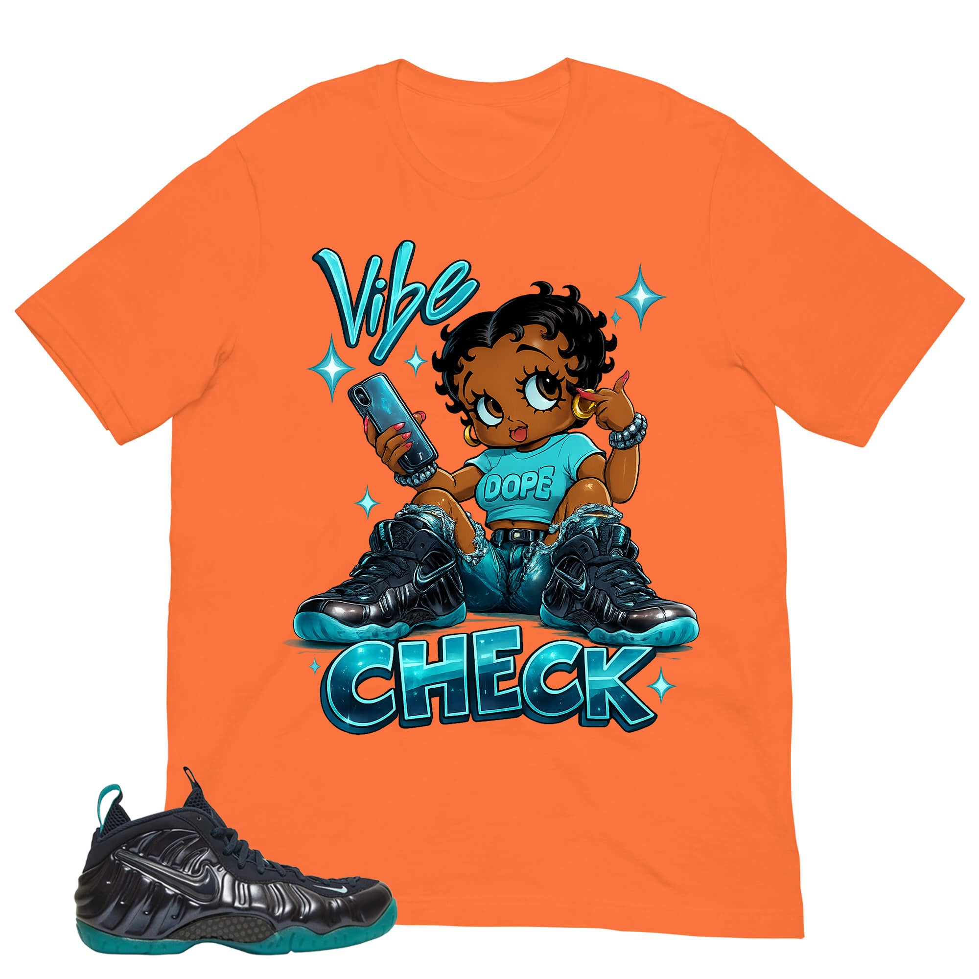 Vibe Check Shirt to Matching Foams Pro Aqua
