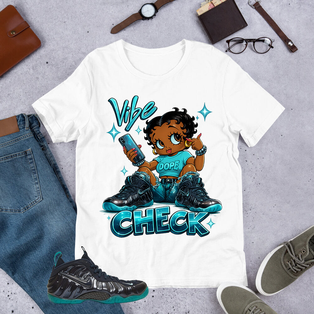Vibe Check Shirt to Matching Foams Pro Aqua