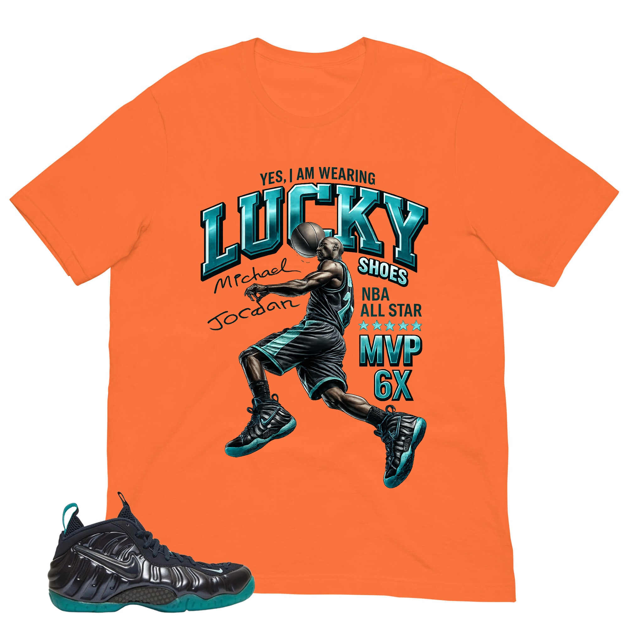 I Wear Lucky Shoe MJ Shirt to Matching Foams Pro Aqua